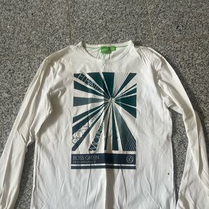 Boss White and Green Graphic Long Sleeve Shirt